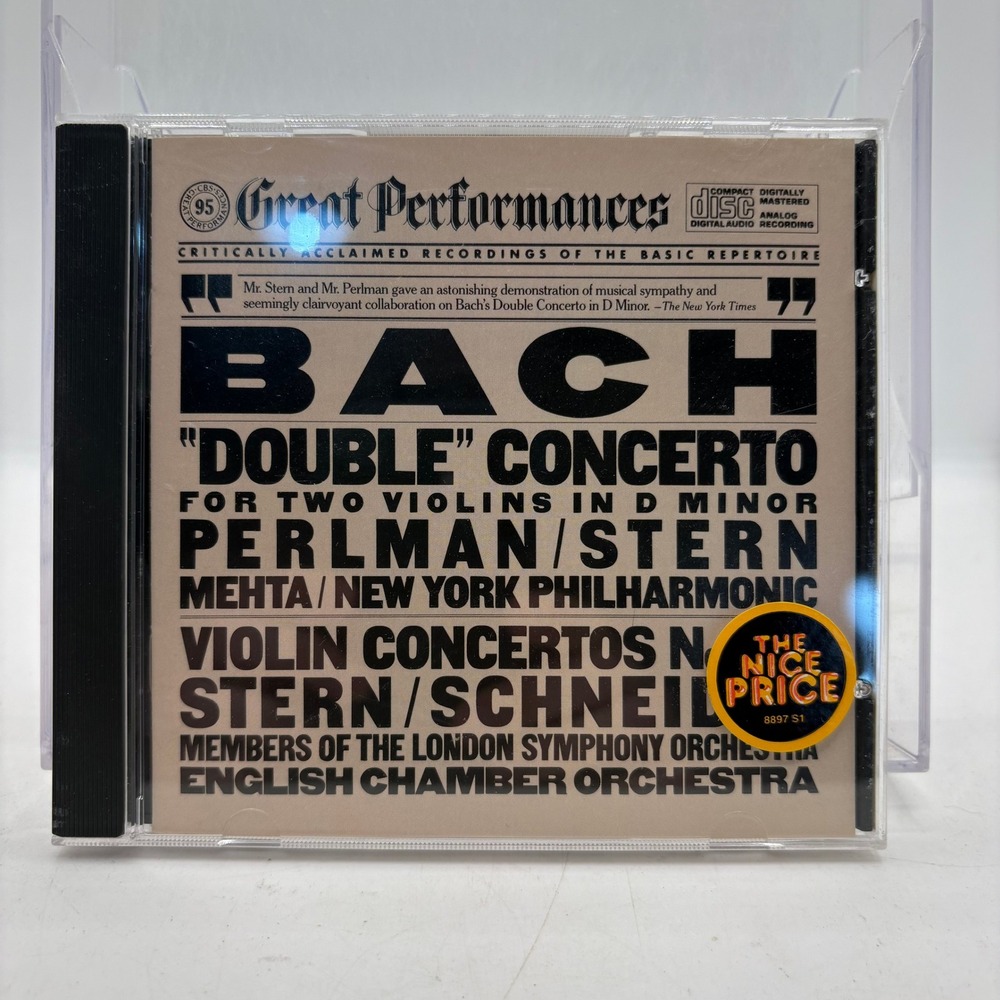 Bach Double Concerto Violin Concertos Perlman Stern Mehta CD MYK 38487‎ CBS